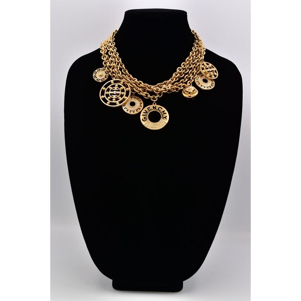Givenchy Vintage Runway Statement Logo Charm Necklace Gold Chunky Signed Bin5 - Picture 2 of 12
